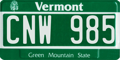 VT license plate CNW985