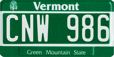 VT license plate CNW986