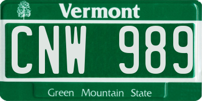 VT license plate CNW989