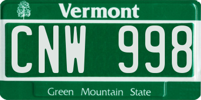 VT license plate CNW998