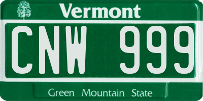 VT license plate CNW999