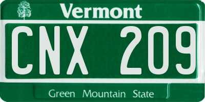 VT license plate CNX209
