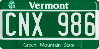 VT license plate CNX986