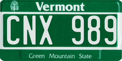 VT license plate CNX989