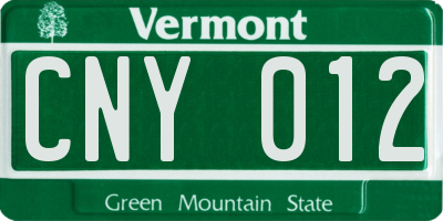 VT license plate CNY012