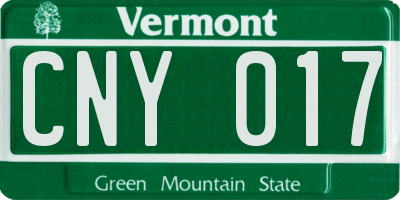 VT license plate CNY017