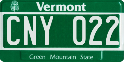VT license plate CNY022