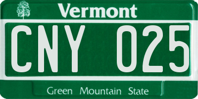 VT license plate CNY025