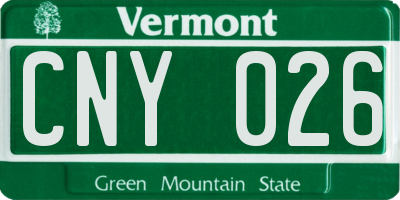 VT license plate CNY026