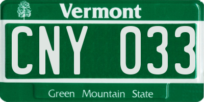 VT license plate CNY033