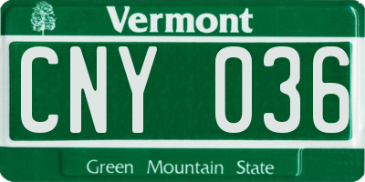 VT license plate CNY036