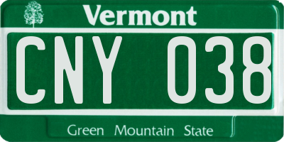VT license plate CNY038