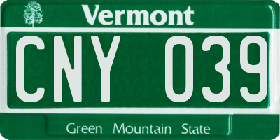 VT license plate CNY039