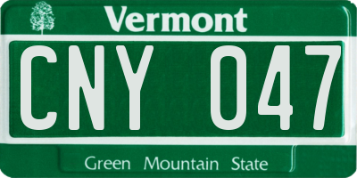 VT license plate CNY047