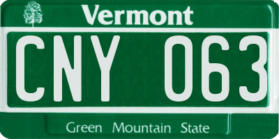 VT license plate CNY063
