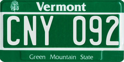VT license plate CNY092