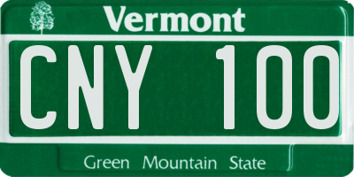 VT license plate CNY100