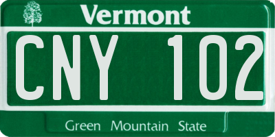 VT license plate CNY102