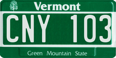 VT license plate CNY103