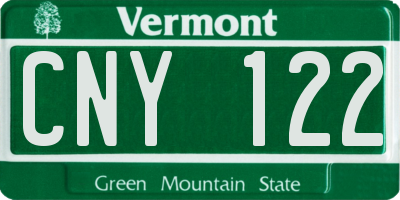 VT license plate CNY122