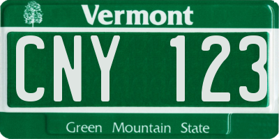 VT license plate CNY123