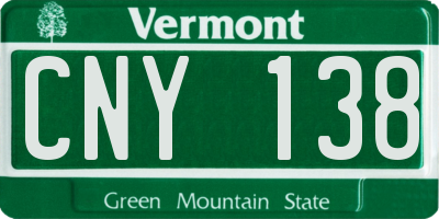 VT license plate CNY138