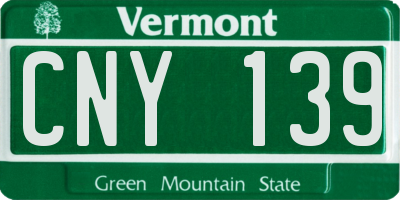 VT license plate CNY139
