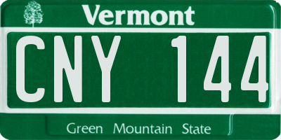 VT license plate CNY144