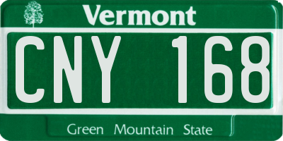 VT license plate CNY168