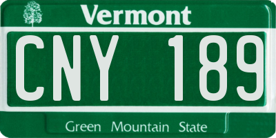 VT license plate CNY189