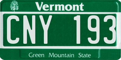 VT license plate CNY193