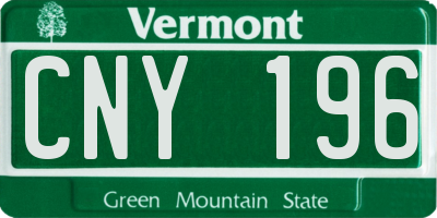 VT license plate CNY196