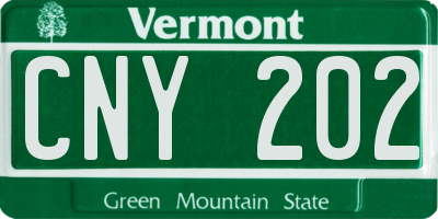 VT license plate CNY202