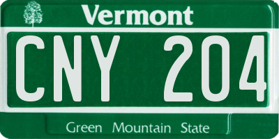 VT license plate CNY204