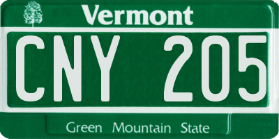 VT license plate CNY205