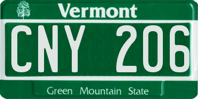 VT license plate CNY206