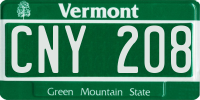 VT license plate CNY208