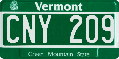 VT license plate CNY209