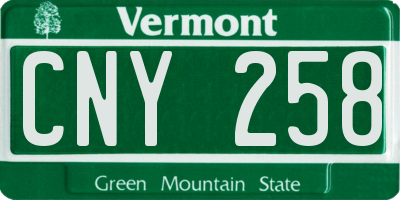 VT license plate CNY258