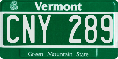 VT license plate CNY289