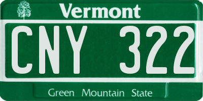 VT license plate CNY322