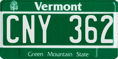 VT license plate CNY362
