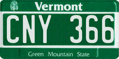 VT license plate CNY366