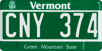 VT license plate CNY374