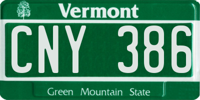 VT license plate CNY386