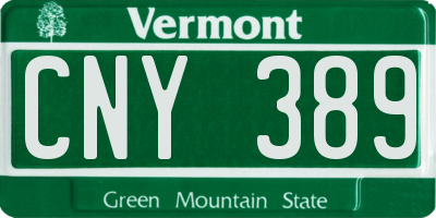VT license plate CNY389