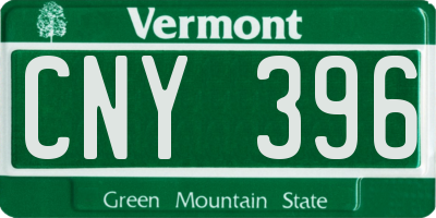 VT license plate CNY396