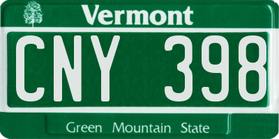 VT license plate CNY398