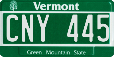 VT license plate CNY445