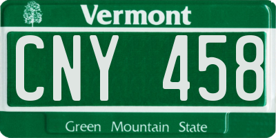 VT license plate CNY458